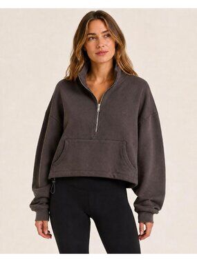 SET Active Heavyweight Sweats Half Zip Sweatshirt Dark Gray XS Oversized NWOT